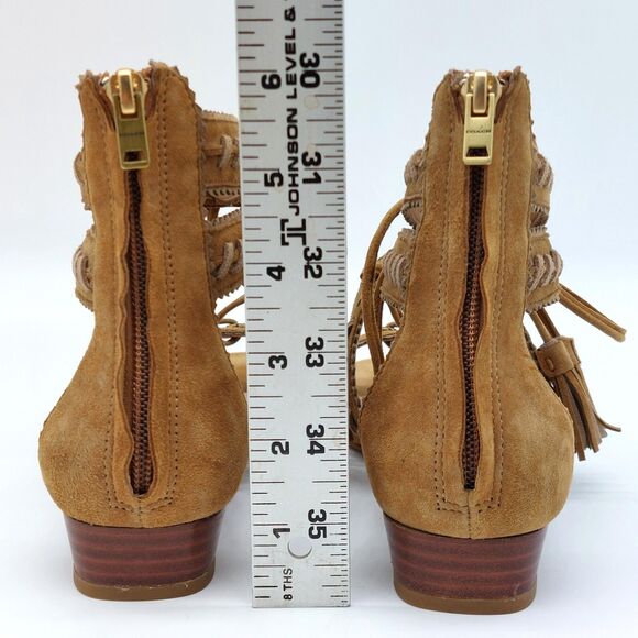Coach Gladiator Women's Wedge Sz 7B Brown Suede Sandals Natural Hobo Chic Hippie - Picture 4 of 11